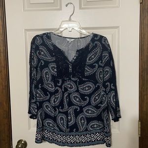 Crown & Ivy Peasant Top Crochet Lace Details Sz. Medium